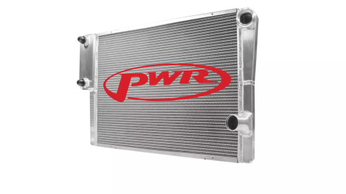 Pwr North America 906-28191 Radiator, 28 in W x 19 in H x 1-3/4 in D, Dual Pass, Passenger Side Inlet, Passenger Side Outlet, Aluminum, Natural, Universal, Each