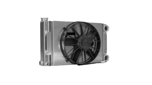 Pwr North America 939-00000 Radiator and Fan, Scirocco, 20 AN Female Passenger Side Inlet / Outlet, 12 in Fan and Shroud, Open, Aluminum, Natural, Universal, Kit