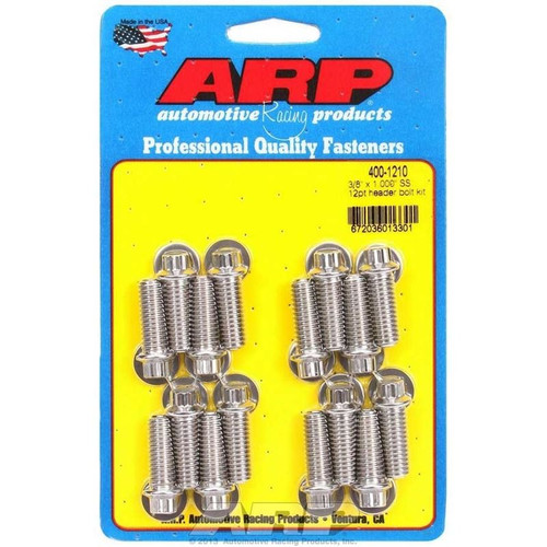 ARP 400-1210 6 Point Header Bolts, 3/8-16 in. Thread, 1 in. Long, Stainless Steel, Polished