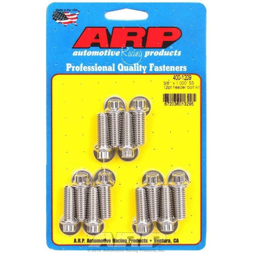 ARP 400-1209 6 Point Header Bolts, 3/8-16 in. Thread, 1 in. Long, Stainless Steel, Polished