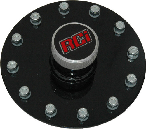 Rci 7036A Fuel Cell Filler Plate, Threaded Cap, Straight Neck, Flat Mount, 12-Bolt Flange, Steel, Black Paint, Kit