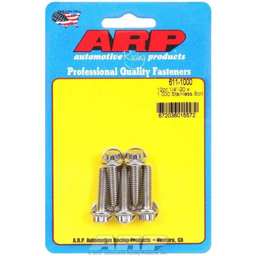 ARP 611-1000 Bolts, 1/4-20 in. 12-Point, Stainless Steel, Polished, RH Thread, Set of 5
