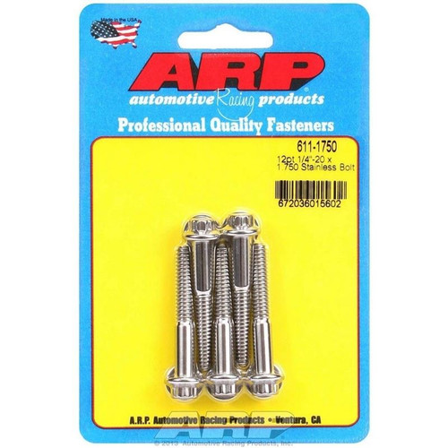 ARP 611-1750 Bolts, 1/4-20 in. 12-Point, Stainless Steel, Polished, RH Thread, Set of 5