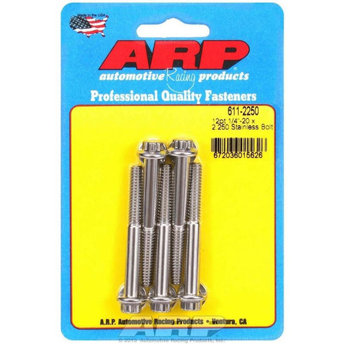 ARP 611-2250 Bolts, 1/4-20 in. 12-Point, Stainless Steel, Polished, RH Thread, Set of 5