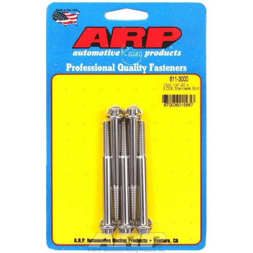 ARP 611-3000 Bolts, 1/4-20 in. 12-Point, Stainless Steel, Polished, RH Thread, Set of 5