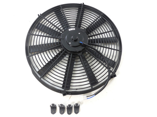 Racing Power Co-Packaged R1206 Electric Cooling Fan, 16 in Fan, Push / Pull, 2300 CFM, 12V, Straight Blade, 16 x 16-3/4 in, 3-1/4 in Thick, Plastic, Kit