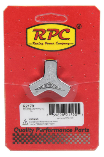 Racing Power Co-Packaged R2179 Air Cleaner Nut, Tri-Bar, 1/4-20 in Thread, Steel, Black / Chrome, Each