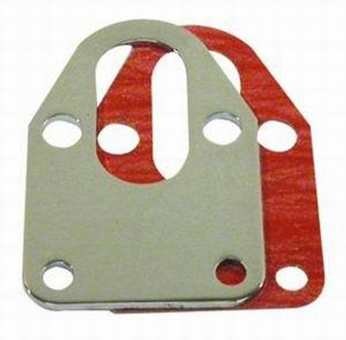 Racing Power Co-Packaged R2310 Fuel Pump Mounting Plate, Gasket Included, Steel, Chrome, Small Block Chevy, Each