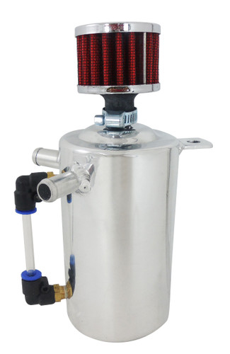 Racing Power Co-Packaged R2505 Breather Tank, 3 in Diameter x 7-1/2 in Tall, Dual 5/16 in Hose Barb Inlets, Aluminum, Natural, Each
