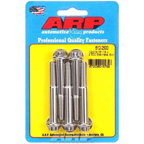 ARP 612-2500 Bolts, 5/16-18 in. 12-Point, Stainless Steel, Polished, RH Thread, Set of 5