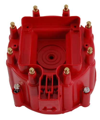 Racing Power Co-Packaged R3820 Distributor Cap, HEI Style Terminals, Brass Terminals, Twist Lock, Red, Non-Vented, GM HEI V8, Each