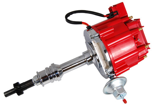 Racing Power Co-Packaged R3923 Distributor, Ready-To-Run, Magnetic Pickup, Vacuum Advance, HEI Style Terminal, Red, Small Block Ford, Each