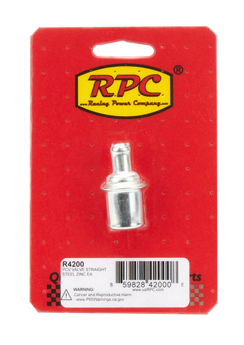 Racing Power Co-Packaged R4200 PCV Valve, Straight, 3/8 in Hose Barb, Steel, Zinc Oxide, Each