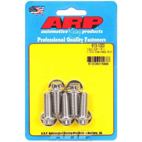 ARP 613-1000 Bolts, 3/8-16 in. 12-Point, Stainless Steel, Polished, RH Thread, Set of 5