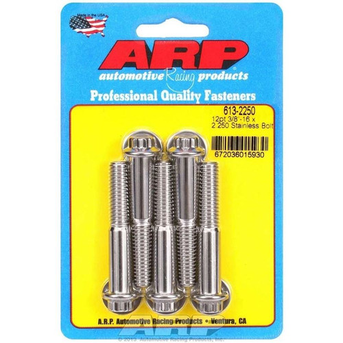 ARP 613-2250 Bolts, 3/8-16 in. 12-Point, Stainless Steel, Polished, RH Thread, Set of 5