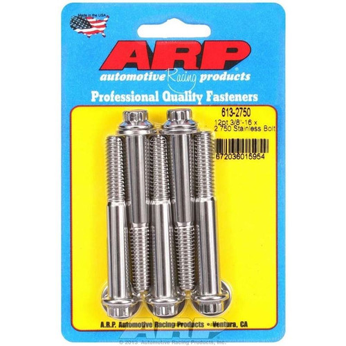 ARP 613-2750 Bolts, 3/8-16 in. 12-Point, Stainless Steel, Polished, RH Thread, Set of 5