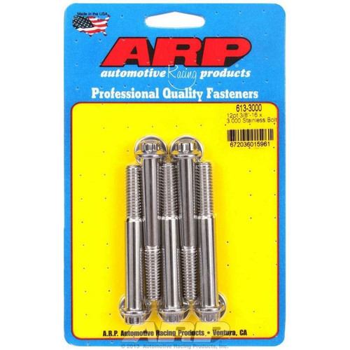 ARP 613-3000 Bolts, 3/8-16 in. 12-Point, Stainless Steel, Polished, RH Thread, Set of 5