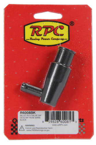 Racing Power Co-Packaged R6008BK PCV Valve, 90 Degree, 3/8 in Hose Barb, Aluminum, Black Anodized, Each