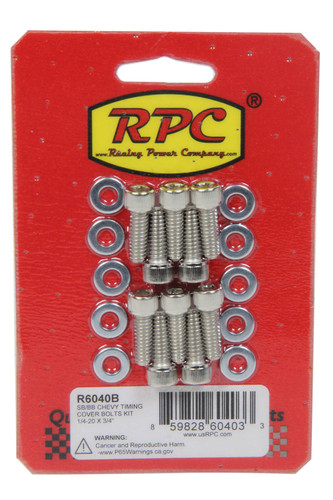 Racing Power Co-Packaged R6040B Timing Cover Bolt Kit, Allen Head, Aluminum, Zinc Oxide, Small Block Chevy, Set of 10