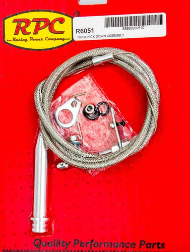 Racing Power Co-Packaged R6051 Kickdown Cable, Adjustable Length, Braided Stainless Housing, Aluminum Fittings, Natural, 200R4 / 700R4, Kit