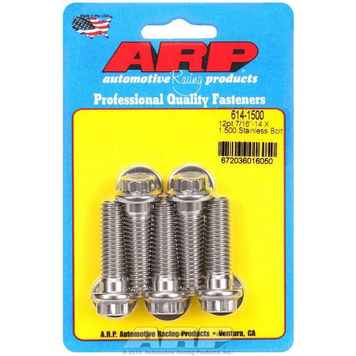 ARP 614-1500 Bolts, 7/16 -14 in. 12-Point, Stainless Steel, RH Thread, Set of 5