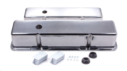 Racing Power Co-Packaged R6130-2 Valve Cover, Tall, 3-11/16 in Height, Baffled, Breather Holes, Grommets Included, Aluminum, Polished, Small Block Chevy, Pair