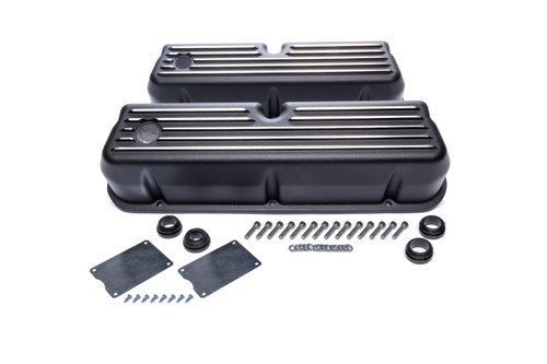 Racing Power Co-Packaged R6175BK Valve Cover, Tall, 3-7/16 in Height, Baffled, Breather Holes, Hardware Included, Top Finned, Aluminum, Black Paint, Small Block Ford, Pair