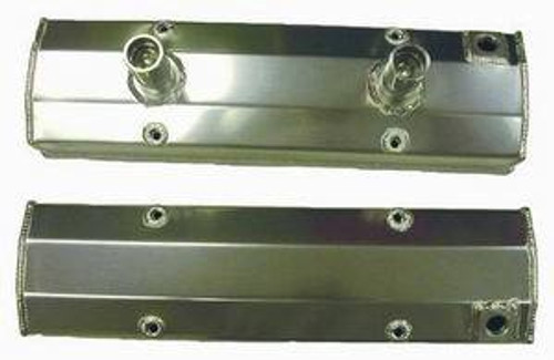 Racing Power Co-Packaged R6240 Valve Cover, Tall, 3-5/8 in Height, Breather Tubes, Aluminum, Satin, Circle Track, Small Block Chevy, Pair