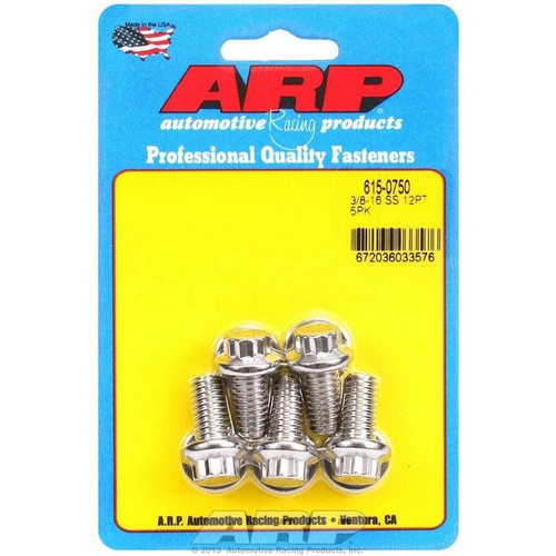 ARP 615-0750 Bolts, 3/8-16 in. 12-Point, Stainless Steel, Polished, RH Thread, Set of 5