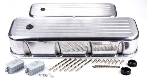 Racing Power Co-Packaged R6330 Valve Cover, Tall, 3-11/16 in Height, Baffled, Breather Holes, Hardware Included, Ball Milled, Aluminum, Polished, Big Block Chevy, Pair