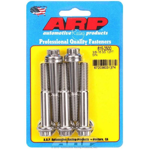 ARP 615-2500 Bolts, 3/8-16 in. 12-Point, Stainless Steel, Polished, RH Thread, Set of 5