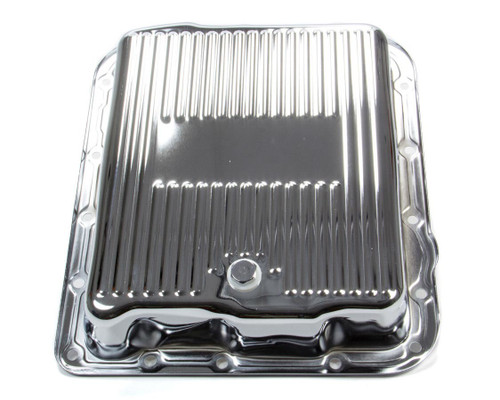 Racing Power Co-Packaged R7599 Transmission Pan, Stock Depth, Ribbed, Steel, Chrome, 4L60E / 700R4, Each
