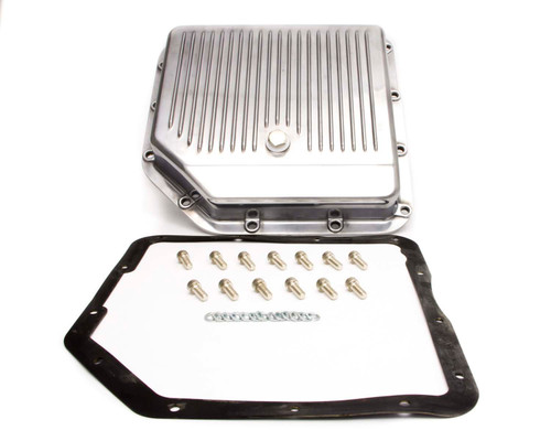 Racing Power Co-Packaged R8491 Transmission Pan, Stock Depth, Finned, Aluminum, Polished, TH350, Each