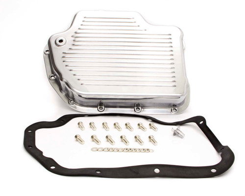 Racing Power Co-Packaged R8492 Transmission Pan, Stock Depth, Finned, Aluminum, Polished, TH400, Each