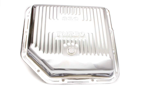 Racing Power Co-Packaged R9122 Transmission Pan, Stock Depth, Finned, Steel, Chrome, TH350, Each