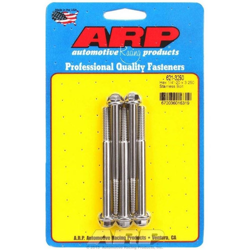 ARP 621-3250 Bolts, 1/4-20 in. Hex, Stainless Steel, Polished, RH Thread, Set of 5