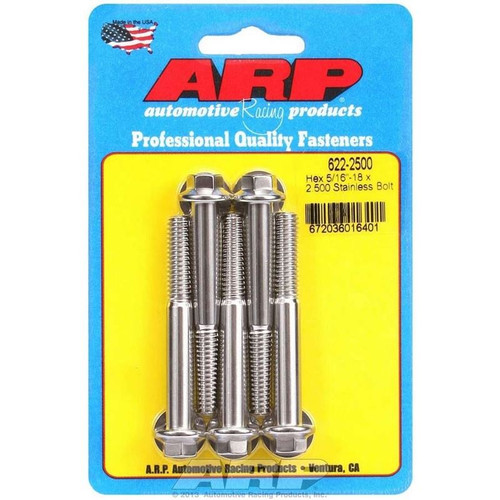 ARP 622-2500 Bolts, 5/16-18 in. Hex, Stainless Steel, Polished, RH Thread, Set of 5