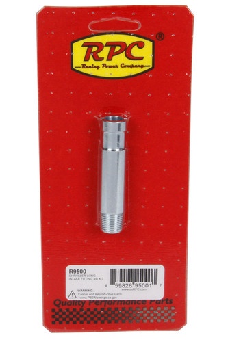 Racing Power Co-Packaged R9500 Fitting, Adapter, Straight, 3 in Long, 3/8 in NPT Male to 3/8 in Hose Barb, Steel, Chrome, Each