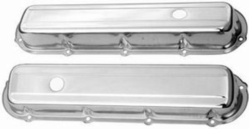 Racing Power Co-Packaged R9521 Valve Cover, Short, 2-13/16 in Height, Breather Holes, Grommets Included, Steel, Chrome, Cadillac V8, Pair