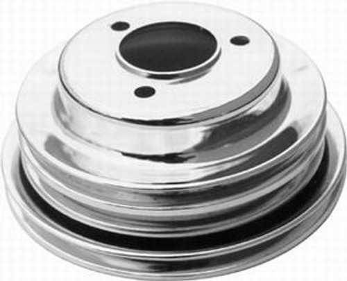 Racing Power Co-Packaged R9724 Crankshaft Pulley, V-Belt, 3 Groove, 7.800 in Diameter, Steel, Chrome, Long Water Pump, Big Block Chevy, Each