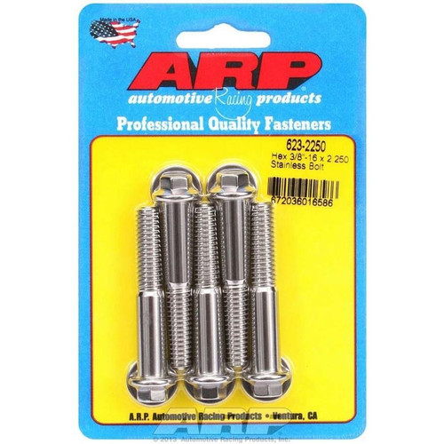 ARP 623-2250 Bolts, 3/8-16 in. Hex, Stainless Steel, Polished, RH Thread, Set of 5