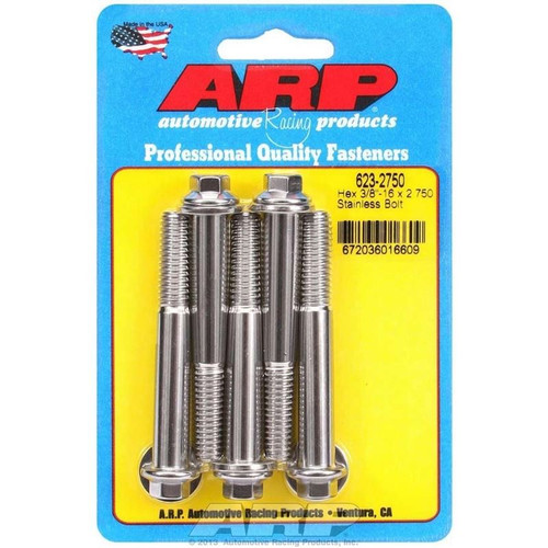 ARP 623-2750 Bolts, 3/8-16 in. Hex, Stainless Steel, Polished, RH Thread, Set of 5