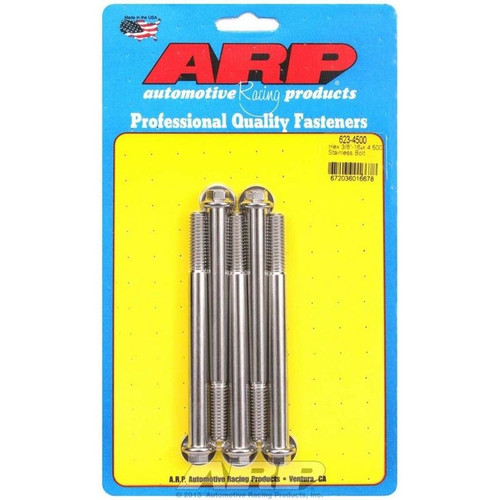 ARP 623-4500 Bolts, 3/8-16 in. Hex, Stainless Steel, Polished, RH Thread, Set of 5