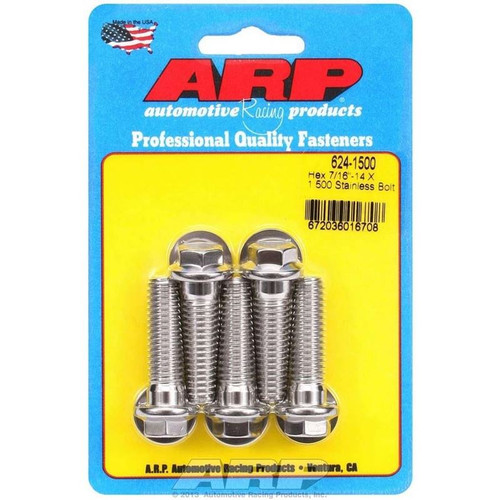 ARP 624-1500 Bolts, 7/16-14 in. Hex, Stainless Steel, Polished, RH Thread, Set of 5