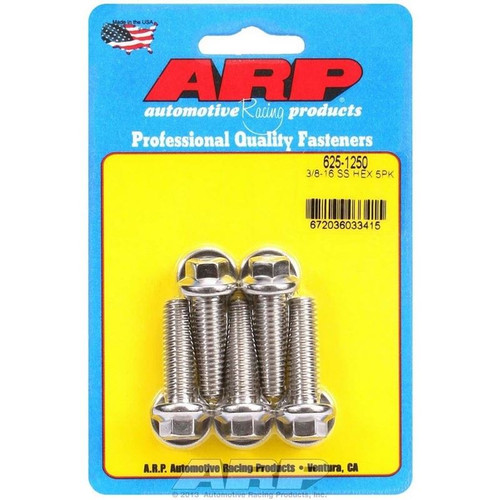 ARP 625-1250 Bolts, 3/8-16 in. Hex, Stainless Steel, Polished, RH Thread, Set of 5