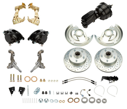 Right Stuff Detailing AFXDC06CSY Brake System, Power Disc Conversion, Front, 1 Piston Caliper, 11.00 in Rotors, Iron, Black Paint, GM A-Body 1967-72, Kit