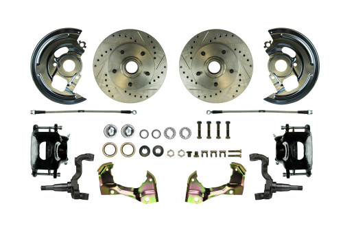 Right Stuff Detailing AFXWK01CS Brake System, Disc Conversion, Front, 1 Piston Caliper, 11.00 in Drilled / Slotted Rotors, Offset Hat, Iron, Natural, GM A-Body 1964-72, Kit