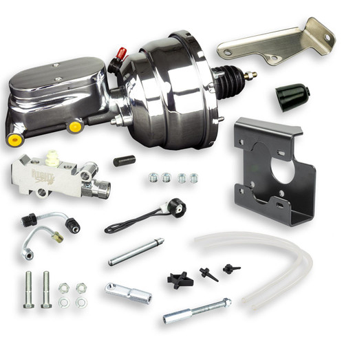 Right Stuff Detailing J86810572 Master Cylinder and Booster, 1 in Bore, Dual Integral Reservoir, 8 in OD, Dual Diaphragm, Aluminum, Chrome, GM Fullsize Truck 1967-72, Kit