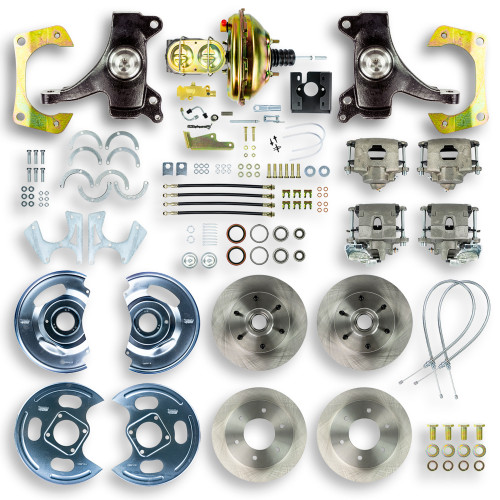 Right Stuff Detailing TDC6756D Brake System, Street Series, Disc Conversion, Front / Rear, 1 Piston Caliper, 11 in Rotors, 2 in Drop Spindles, Iron, Natural, 2WD, GM Fullsize Truck 1967-70, Kit