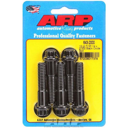 ARP 643-2000 Bolts, 7/16-14 in. 12-Point, Chromoly, Black, RH Thread, Set of 5